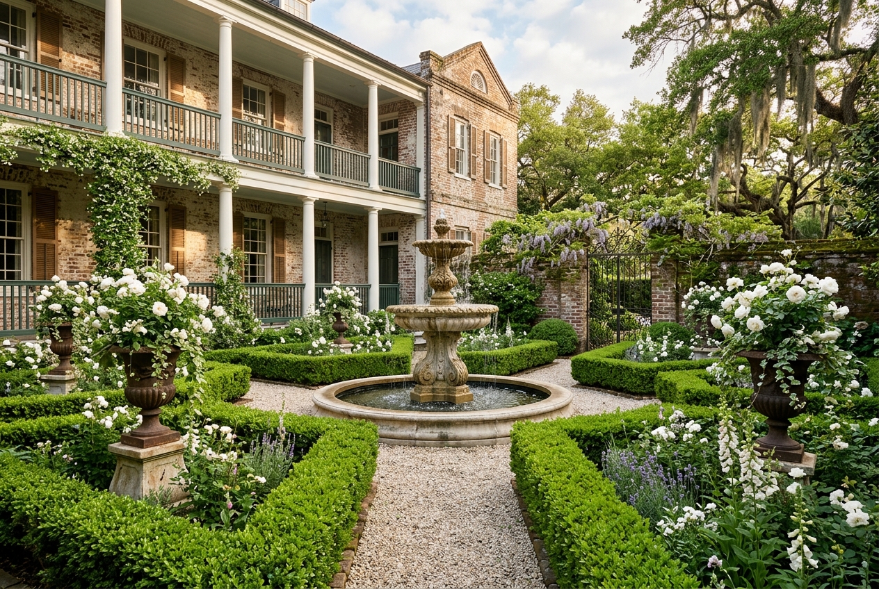 The Marlowe House courtyard and fountain